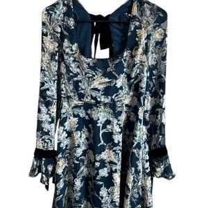 Hope & Ivy Elegant Velvet Burnout Floral Dress in Green Yellow & Black Size 8